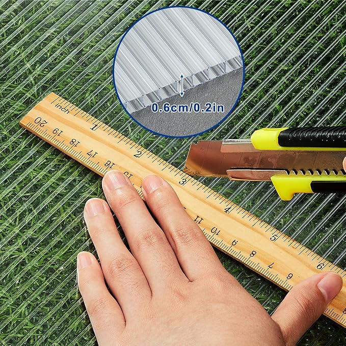 Hotop Polycarbonate Greenhouse Panels Kit 4' x 2' x 0.24 Includes 6 Pack Clear Double Layer Polycarbonate Sheets 5 Pcs Aluminum Connecting Strips and 50 Pcs W Shaped Clips for Garden Covering