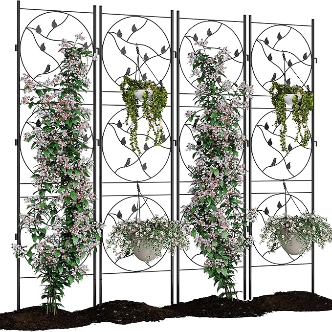 4 Pack 72x20In Garden Trellis for Climbing Plants Outdoor Black Metal Iron Trellis for Vegetables Vines Flowers - Plant Trellis Outdoor Patio &amp Garden Decor