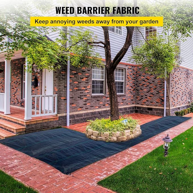 Happybuy 6.5FTx300FT Premium Weed Barrier Landscape Fabric Heavy Duty 3OZ Woven Geotextile Fabric High Permeability Good for Weed Blocker Gardening Mat Driveway Fabric Garden Weed Control Cloth