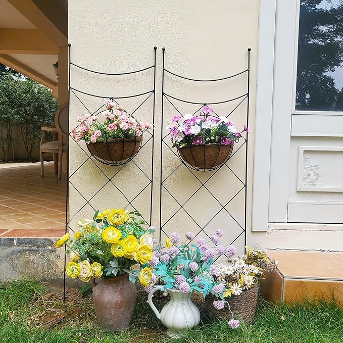 45.3 H x 15 W Metal Garden Trellis for Climbing Plants Black Iron Trellis for Vines Plant Rose Vegetable SupportLarge Decorative Outdoor Trellis2 Pack