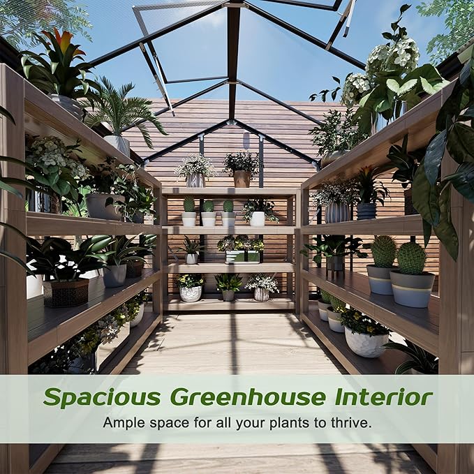 6.2x8.3FT Greenhouse for OutdoorsPolycarbonate Heavy Duty Greenhouse Large Winter Proof Walk-in Green House Aluminum Frame greenhouses for Outdoors Heavy DutyBlack