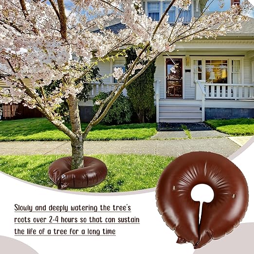 Mumufy 20 Pack Tree Watering Ring Tree Watering Bag 10 Gallon Slow Release PVC Drip Irrigation Water Pouch Automatic Drip System for Planting Gardening Trees and Shrubs 23.6 Inch (Brown)