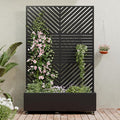 Casaphoria Metal Raised Garden Bed with Trellis and Wheels 72x47x16 Planter Box for Climbing Plants Vegetables &amp Vines Features Drainage Holes and Privacy Screen Black(Parallel&ampLouvered