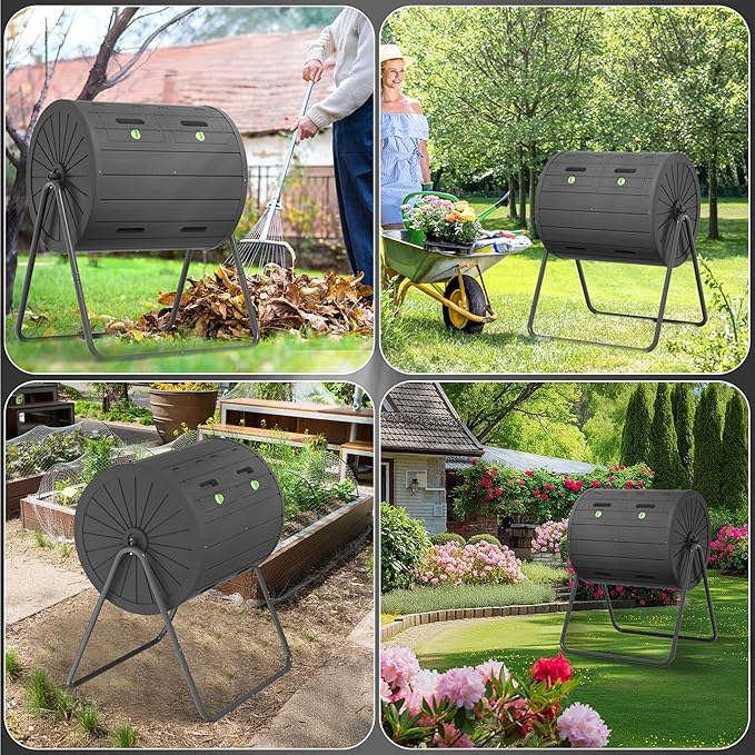 Compost Bin 43 Gallon Premium Compost Bin Outdoor for Gardeners Featuring a Durable Composter Tumbler Outdoor &amp High-Efficiency Compost Machine Functionality(Black)
