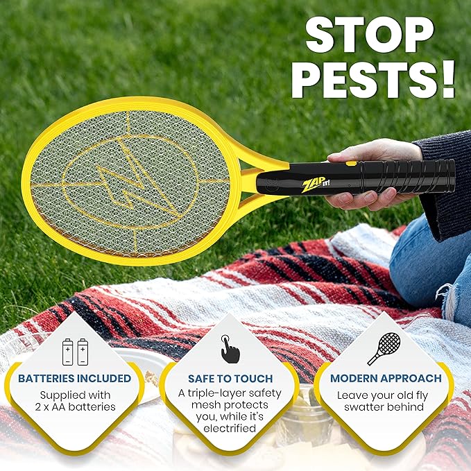 Zap It Bug Zapper Battery Powered (2xAA Included) Bug Zapper Racket 3500 Volt 2 Pack
