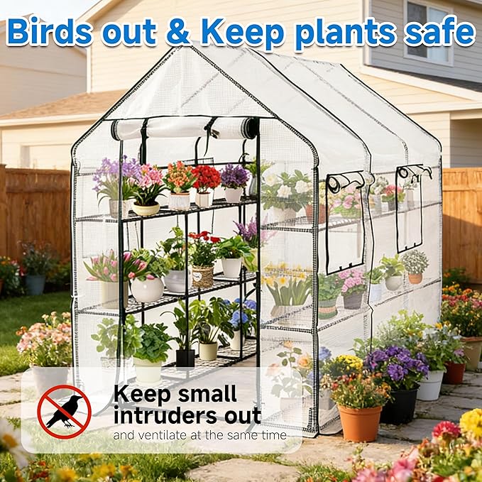 SUNGIFT Greenhouse for Outdoors Walk-in Greenhouses 56 x 85 x 77 Inch Portable Green House 3 Tiers 20 Shelves for Garden Patio Backyard White