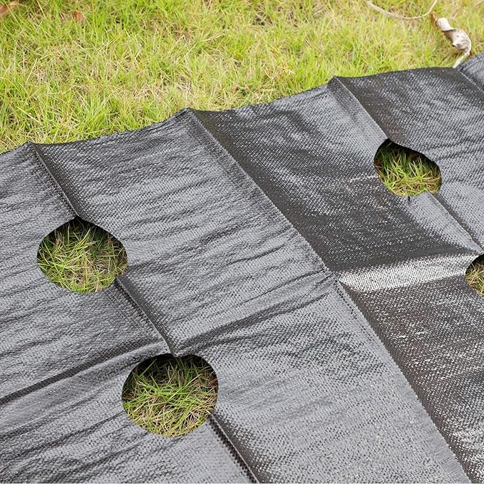 MOTUZP Garden Weed Barrier Landscape Fabric with R Block Gardening Mat Soil Erosion Control and UV Stabilized(#2) Planting Holes3.3 Ft X 19.7 Ft Heavy-Duty Weed