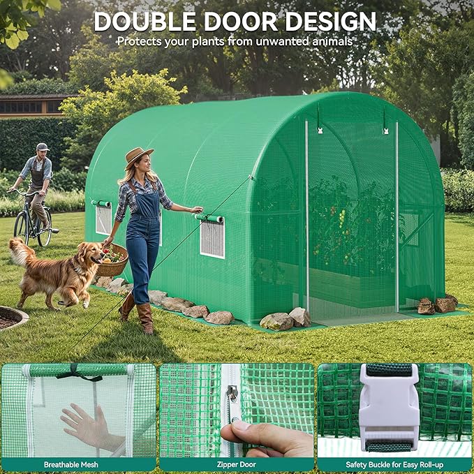 YITAHOME 10x7x7FT Greenhouses Large Heavy Duty Walk-in Green House Tunnel Green Houses Outdoor Portable Plant Gardening Upgraded Galvanized Steel Frame Zipper Doors 5 Crossbars Garden