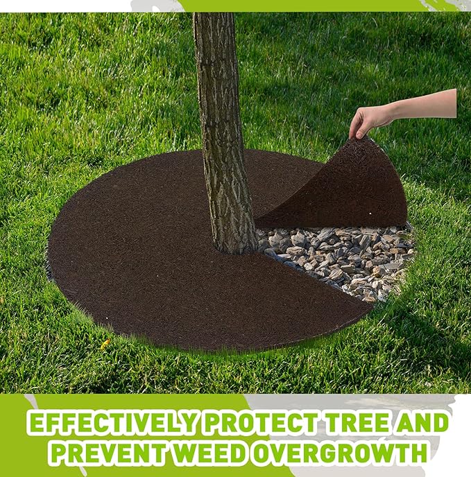 Peryiter 2 Pcs 36 Rubber Mulch Tree Ring Heavy Duty Tree Weed Barrier Ring Protectors Mulch Mat Landscaping Round Root Barrier for Weed Grass Control Root Protection (Brown)