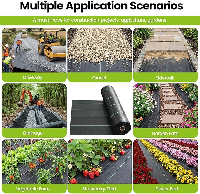 13x65ft Driveway Fabric 3.5OZ Commercial Weed Barrier Fabric Heavy Duty Landscape Fabric Weed Fabric Weed Blocker Fabric for Garden Weed Barrier Road Fabric Construction Project Erosion Control