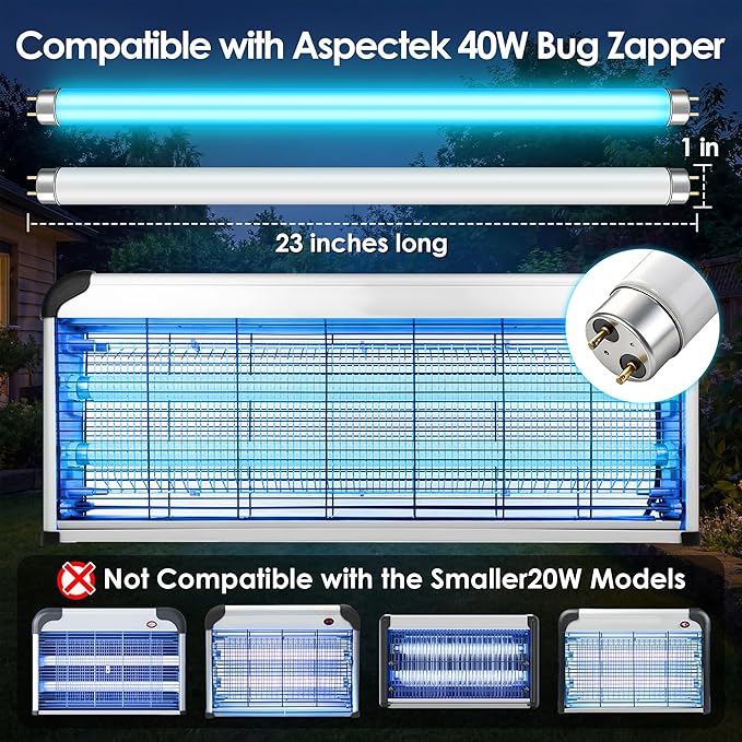 4 Pack 20W Bug Zapper Light Bulb Replacement Compatible with Aspectek 40W Bug Zapper - T8 UV Light Tube with 5000 Hour Lifespan 23Inch Long for Large Electronic Insect Killers