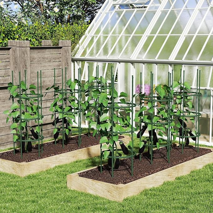 Happygrill 3 Pack Plant Cages and Supports 60 inch Tall Adjustable Tomato Cage w/Clips &amp Ties Heavy-Duty Garden Trellis for Climbing Plants Vines Flowers Vegetables Potted Plants Indoor Outd