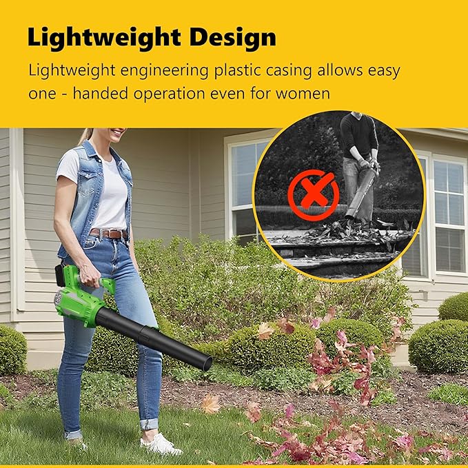 Leaf Blower Cordless 21V Powerful Electric Leaf Blower with Batteries and Charger 5 Speed Modes Lightweight LeafBlowers for Lawn CareBlowing LeavesDust Snow (Green)