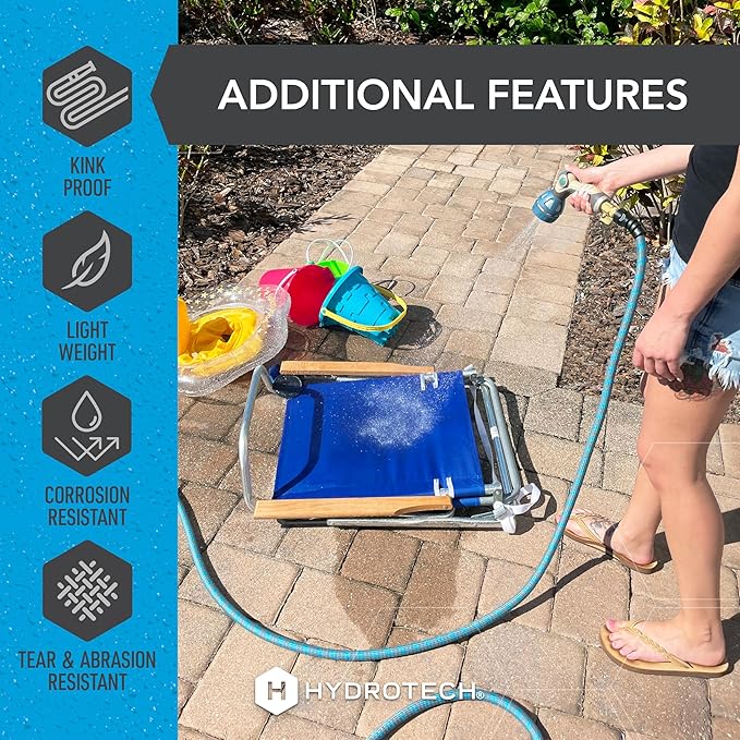 HydroTech 5/8 25 ft Expandable Garden Hose - Flexible Lightweight Durable and Burst-Proof Hose with Reinforced Latex Core and Solid Brass Fittings - Great for Lawn Care Garden and Car Washing