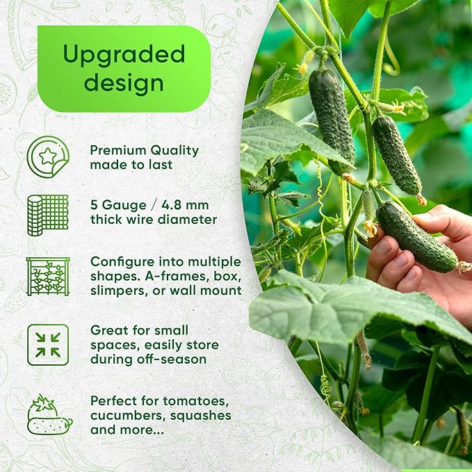 Cucumber Trellis for Raised Bed - 35 x 55 Garden Trellis for Climbing Plants Outdoor - A Frame Trellis for Climbing Vegetables with Plant Support Clips and Gloves