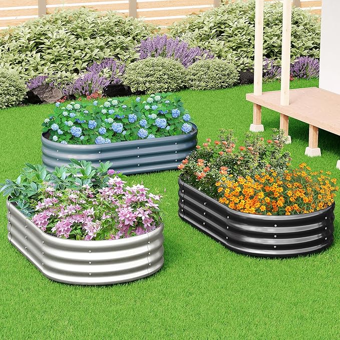 zizin 2 Pack Galvanized Raised Garden Bed Metal Oval Raised Garden Beds Outdoor Planter Box for Vegetables (4x2x1FT Silver)