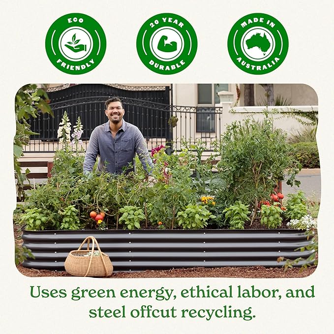 Epic Gardening 6-in-1 Modular Galvanized Raised Garden Bed Kit 29 Tall Metal Planter Box Durable Aluzinc Steel Raised Garden Bed Outdoor for Vegetables Herbs Flowers &amp Fruits - Medium Light C