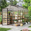 6x12 FT Wooden Greenhouse with Cedar Frame Walk-in Heavy Duty Green House for Outdoors with 6MM Thick Polycarbonate Panel and Adjustable Roof Vents Garden Backyard Patio Lawn Brown