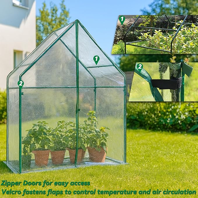 Gardzen Small Walk-in Greenhouse Heavy Duty Portable Green House for Outside with Sturdy Frame &amp Clear Cover Protects Plants from Cold Rain 36.2(L) x53.3(W) x66.1(H)