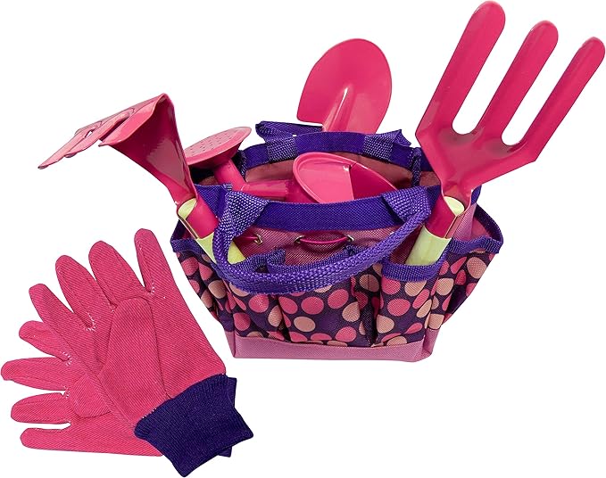Kids Gardening Tool Set with Matching Sun Hat (Pink)