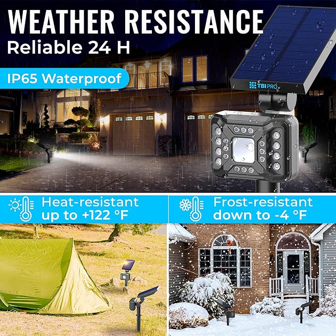 TBI 21 LEDs Solar Landscape Spotlights 200ft Lighting Distance - Waterproof Solar Powered Wall Lights - 2-in-1 Wireless Outdoor Landscaping Lights for Yard Garden Driveway Porch Walkway Pool (Gold)
