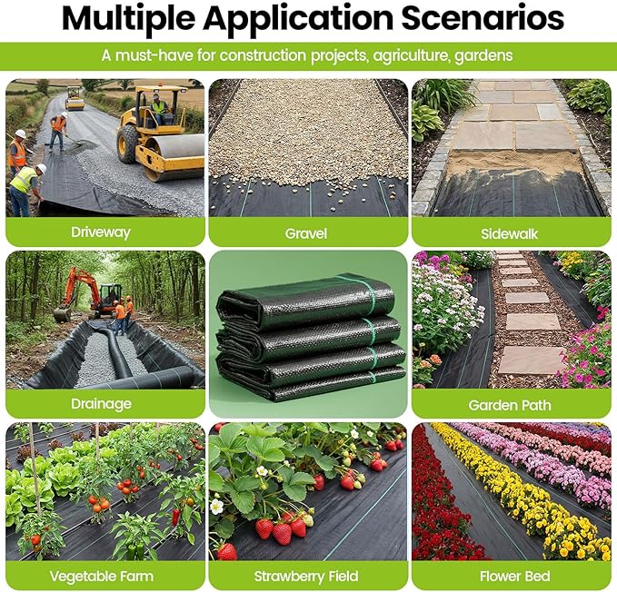 13x20ft Driveway Fabric 5.2OZ Commercial Weed Barrier Fabric Heavy Duty Landscape Fabric Weed Fabric Weed Blocker Fabric for Garden Weed Barrier Road Fabric Construction Project Erosion Control