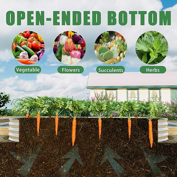 8x4x1ft Raised Garden Bed Kit Galvanized Planter Raised Garden Beds for Outdoor for VegetablesFlowers &ampHerbs Heavy Duty Rust-Resistant Easy Assembly
