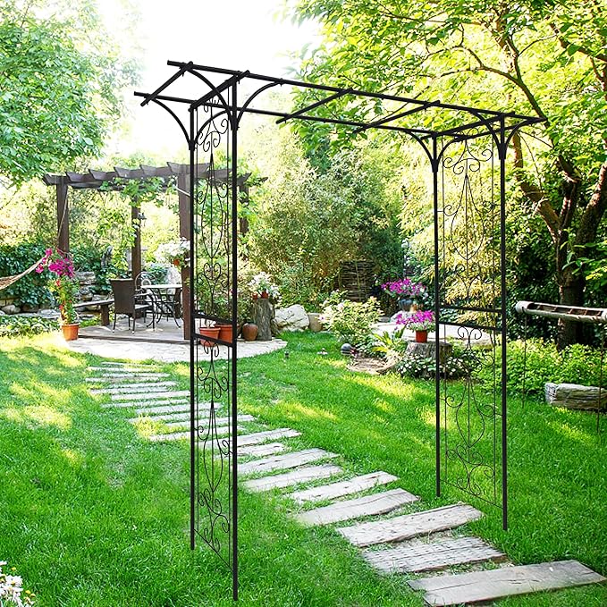 Metal Garden Arch Outdoor Garden Trellis for Climbing Plants Wedding Arch for Ceremony Trellis Arch Arbor for Lawn Patio and Backyard 80.3''L x 20.47''W x 81.1''H Black