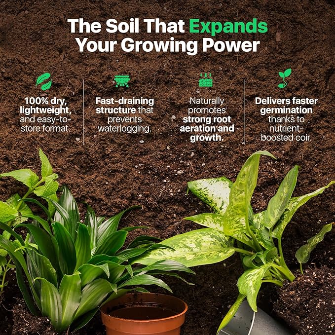 WONDER SOIL | (72 Quarts) The Only Ready to Plant Compressed Coco Coir Fully Loaded with Nutrients | Organic Coco Coir Brick/Block | 10 LBS Block Expands to 72 Quarts | Incl Worm Castings &amp Nutrie