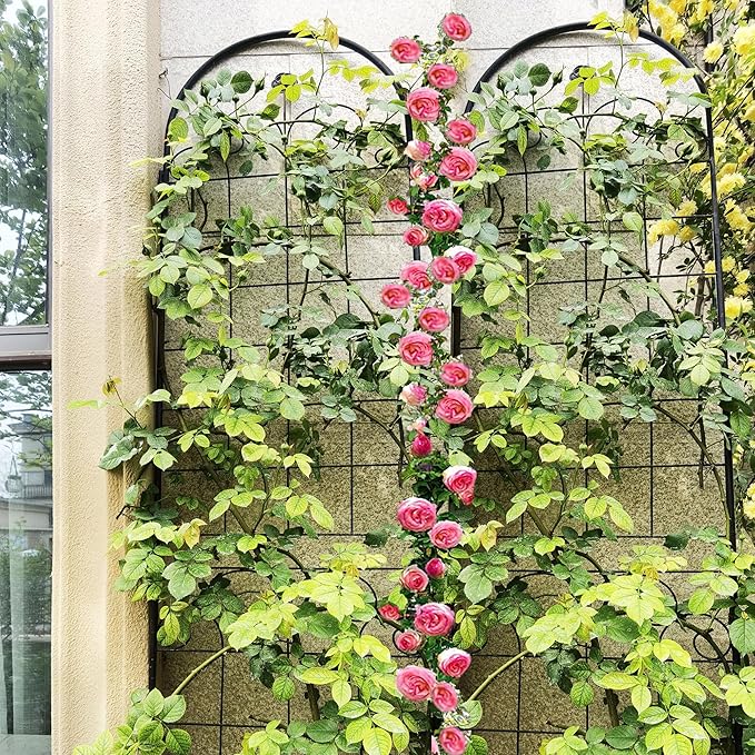 2 Pack Metal Garden Trellis 86.7 H Garden Fence Rustproof Trellis for Climbing Plants Support Roses Flower Outdoor Lawn Black