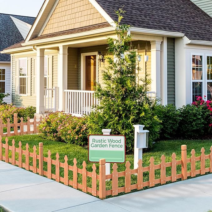 Topeakmart Wood Picket Garden Fence Edging Fencing Garden Yard Border Edging Panels Posts Flower Plants Pool Fences-177.5 in