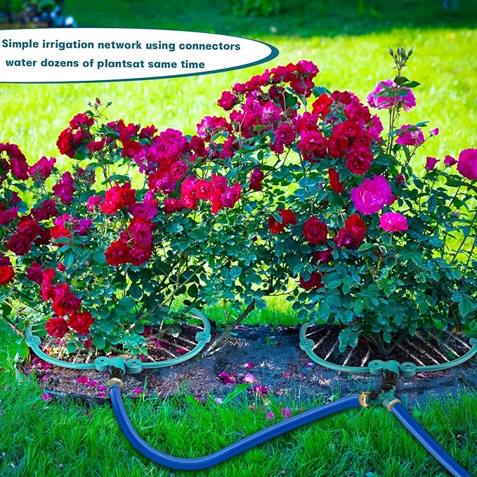 4 Pcs 360° Tree Water System Tree Root Watering Ring 13 Inch Circle Sprinkler Irrigation Slow Release Targeted Water with Y Hose Splitter for New Tree Outdoor Plants Raised Garden Beds (Green Small)