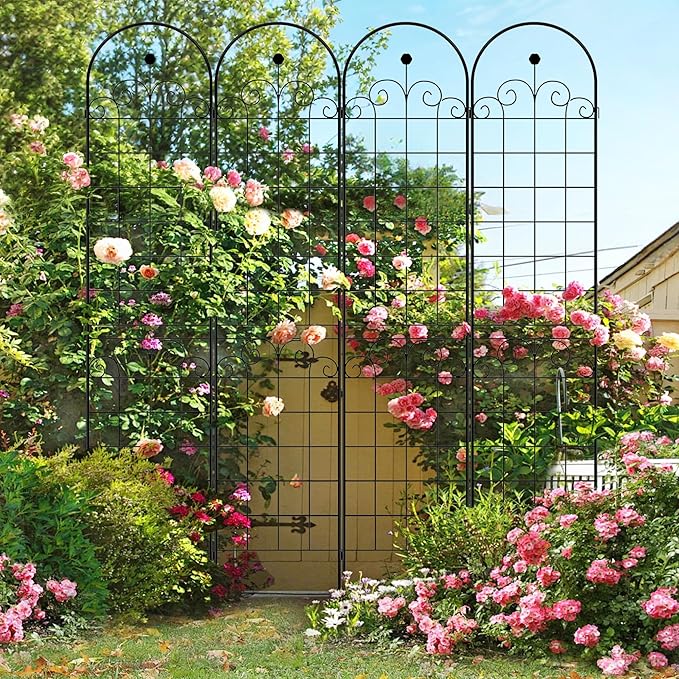 2 Pack Metal Garden Trellis 86.7 H Garden Fence Rustproof Trellis for Climbing Plants Support Roses Flower Outdoor Lawn Black