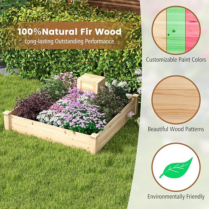 S AFSTAR Raised Garden Bed with Wood Composter 49 x 49 x 10 Open Base Fir Wood Garden Bed Outdoor Elevated Garden Box Raised Bed Above Ground Planter Box for Veggies Fruits Flowers Herbs