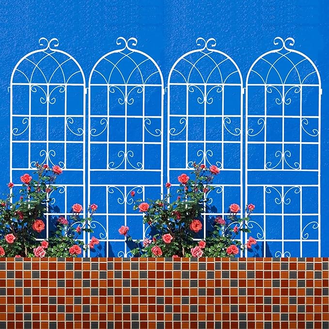 Metal Garden Trellis Rustproof Trellis for Climbing Plants Outdoor Flower Support Butterfly Deco (Cream White-4 Pack 71x19.7)
