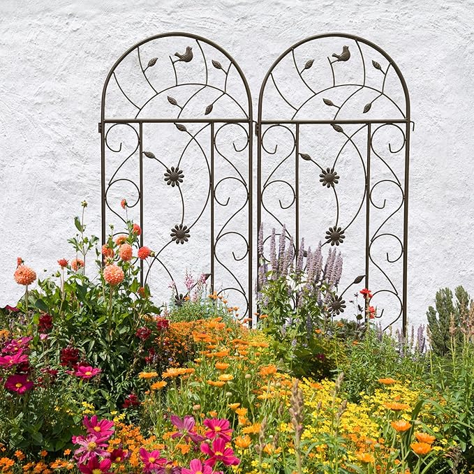 4 Pack Large Garden Trellis Heavy Duty Rustproof Iron Plant Trellis for Potted Plant Support Metal Climbing Rose Trellis Vine Vegetable Cucumber Brown -86 H x 19.7 W