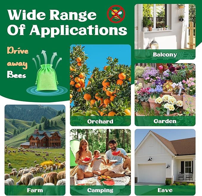 Bee and Wasp Repellent Pouches Natural Peppermint Oil Wasp Repellent for Indoor Outdoor Home Kitchen Bee Bug Deterrent Trap Poisoning Repels Yellow Jacket Hornet Safe for Pet Kids (16 Pack)