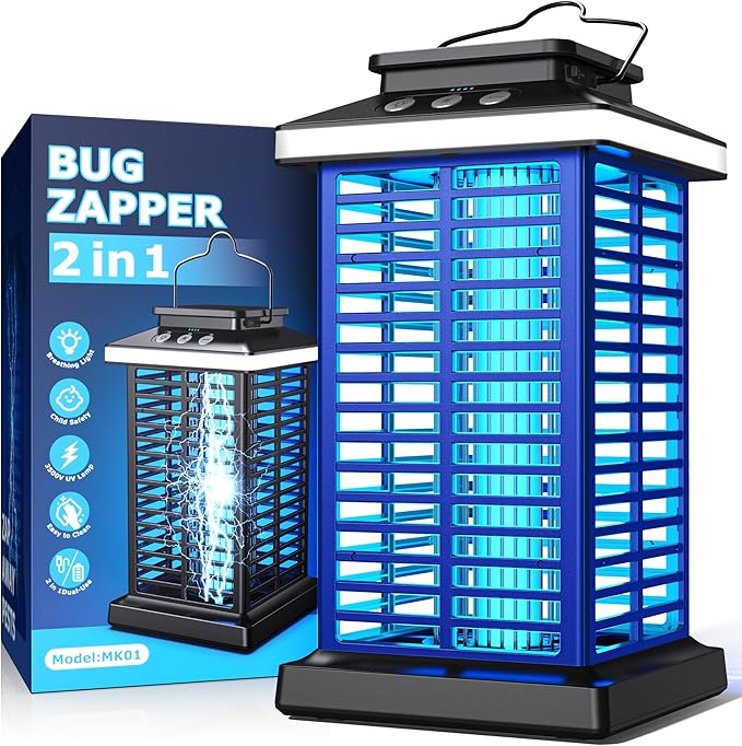 Bug Zapper Outdoor Mosquito Zapper 2 in 1 Portable &amp Rechargeable Bug Zapper Outdoor with 5000mAh Battery &amp LED Night Light 4000V Electric Fly Zapper for OutsidePatioBackyardGarden Blue