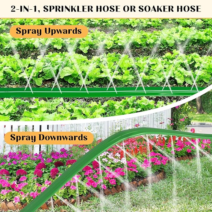 Sprinkler Soaker Hose for Yard 50 FT(25 ft 2pack) with Holes Flat Garden Soaker Hose with Splitters and Staples Drip Hose Sprinkler Watering Drip Irrigation Hoses for Lawn Garden Watering System