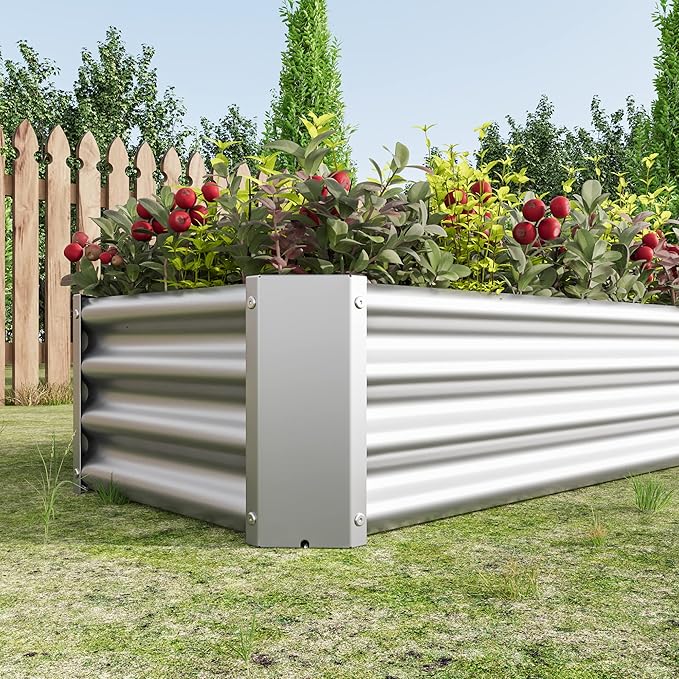 Metal Raised Garden Bed Rectangle Raised Planter 4×2×1ft for Flowers Plants Vegetables Herb Silver