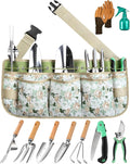 All-in-One Garden Tool Set with Tools Organizer Belt Adjustable 10-Piece Gardening Hand Tools Long Lasting Rust-Proof Premium Garden Tool Kit Gardening Gift for Women Men (Green)