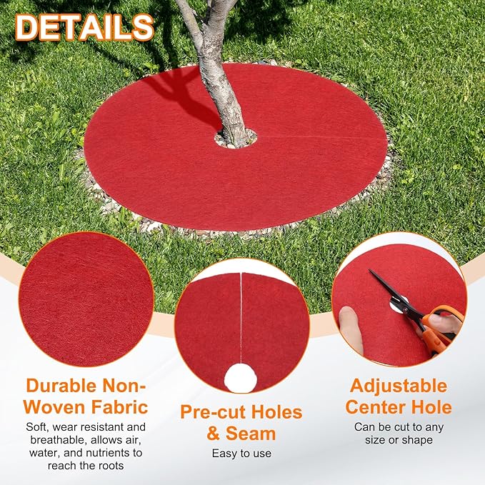 HARFINGTON 6pcs Tree Mulch Ring 32.3 Inch Non-Woven Round Tree Protector Weed Barrier Mat Plant Cover Rings for Weed Grass Control Root Protection Red