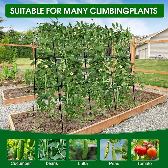 Garden Trellis for Climbing Plants Outdoor Cucumber Trellis for Raised Bed Garden Arch Trellis Support for Cucumbers Tomatoes Beans Peas 50x48 inch Metal Trellis with Netting Black