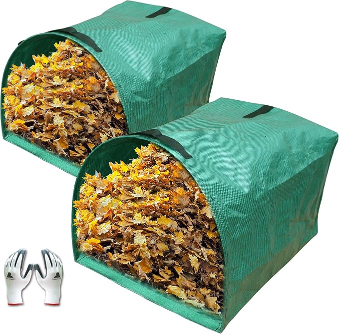 Gardzen 2-Pack 53 Gallon Dustpan-Type Yard Waste Bags Reusable Heavy Duty Collapsible Garden Leaf Bags Leaf Collector for Leaves Lawn Debris &amp Grass Clippings