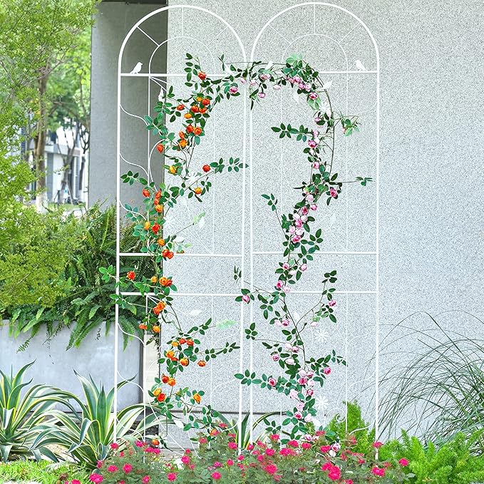 Sungmor Metal Trellises for Climbing Plants Overall 20 Inch Width &amp 82.5 Inch Tall 2PC White Pack Decorative Retro Style Trellis Fence Panels Garden Plant Support Flower Rose Climbing Rack
