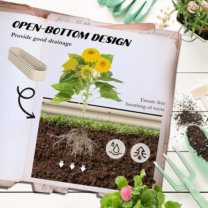 6.5' Galvanized Raised Garden Bed Kit Elevated Metal Planter Box for Flowers Herbs and Vegtables Cream 0.6mm Steel