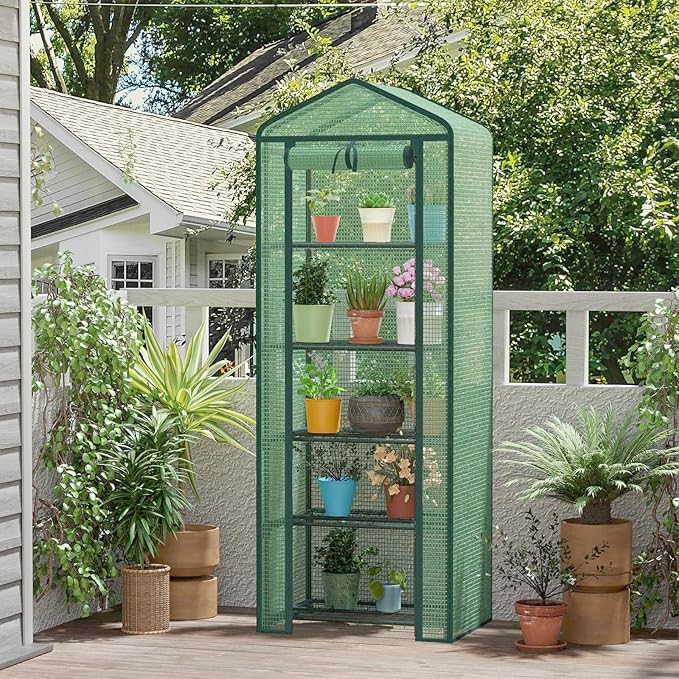 Greenhouse for Indoor Outdoor Small Plastic Plant Green House 5-Tier Rack Stand Portable Greenhouses with Durable PE Cover for Seedling