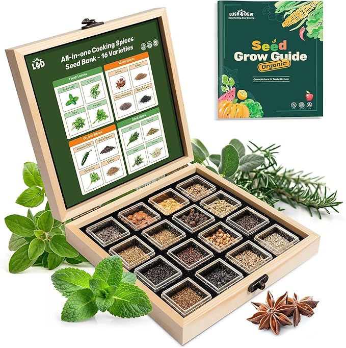 LUSH&ampDEW Culinary Herbs Kitchen Garden Seed Bank Gardening Gifts for Women Men 16 Varieties Non-GMO Heirloom Seeds for Planting Herb in Raised Garden Beds Windowsill Survival Kit for Cooking Sp