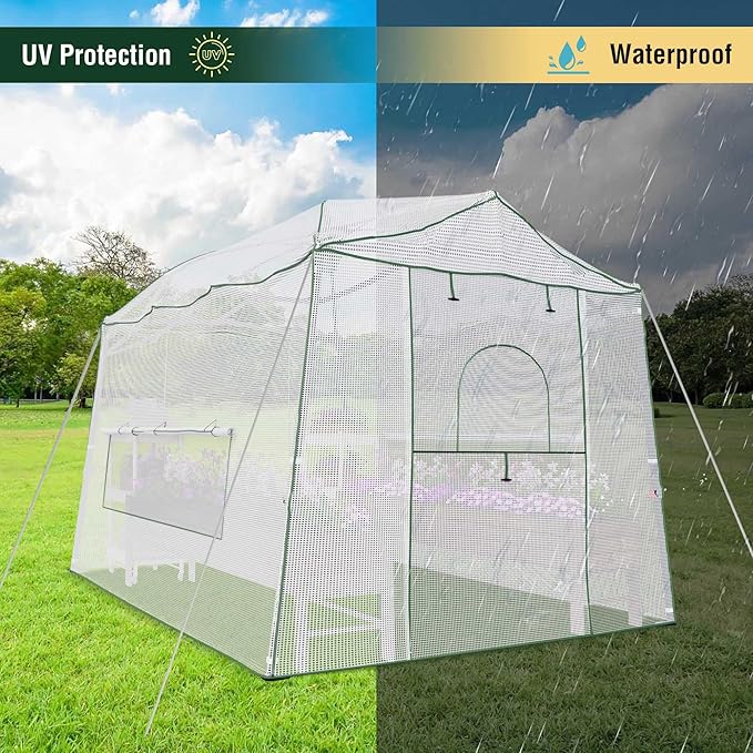 8.5 x 7 x 7 FT Walk-in Greenhouse Portable Pop-up Greenhouse for Indoor Outdoor Plant Garden Green House with Zippered Doors Screen Windows Heavy Duty Frame and Durable PE Cover