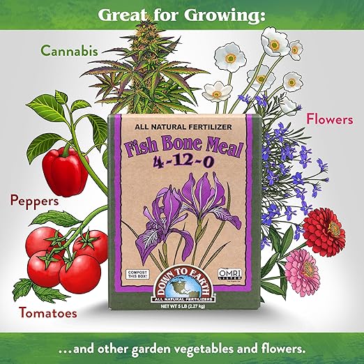 Down To Earth All Natural Fertilizers Organic Fish Bone Meal - High Phosphorus Plant Food for Buds Bulbs Blooms Flower Beds 4-12-0 5 lb
